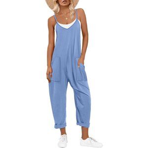Women Sky Blue Casual Summer Overall Sleeveless Spaghetti Strap Romper Jumper